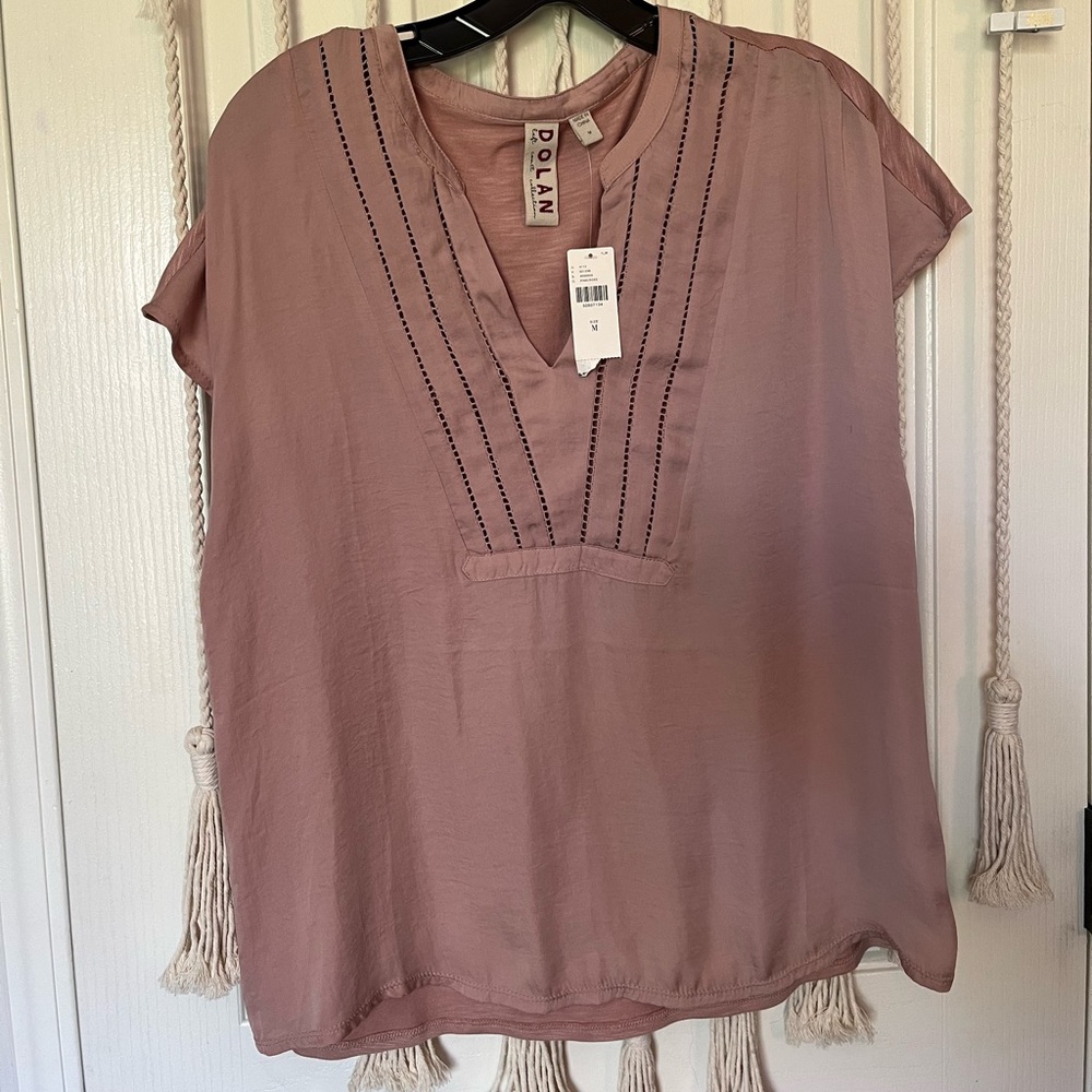 NWT DOLAN Anthropologie Pink Rose Mixed Media Moreira Top Shirt M